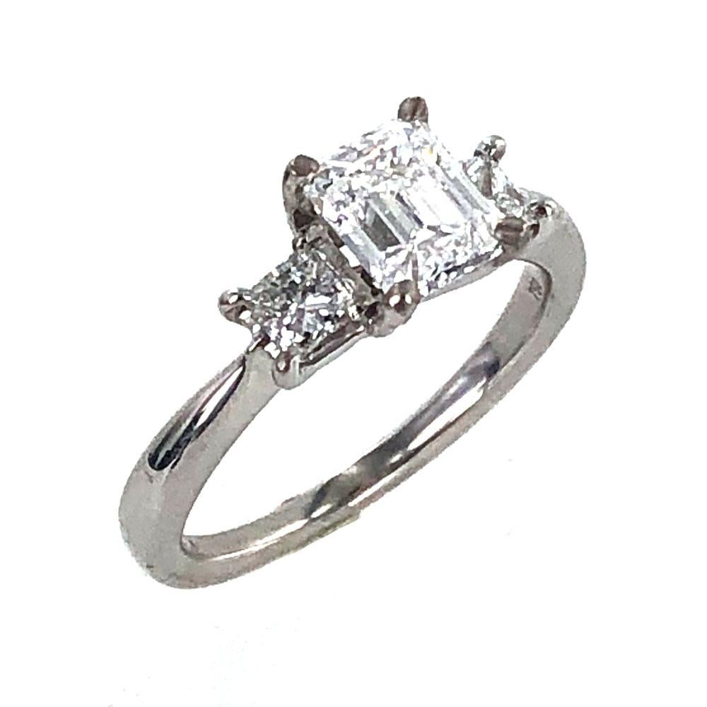 Modern Ritani Emerald Cut Diamond 18 Karat White Gold Engagement Ring GIA Certified