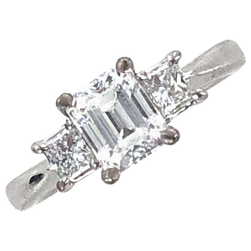 Ritani Emerald Cut Diamond 18 Karat White Gold Engagement Ring GIA Certified