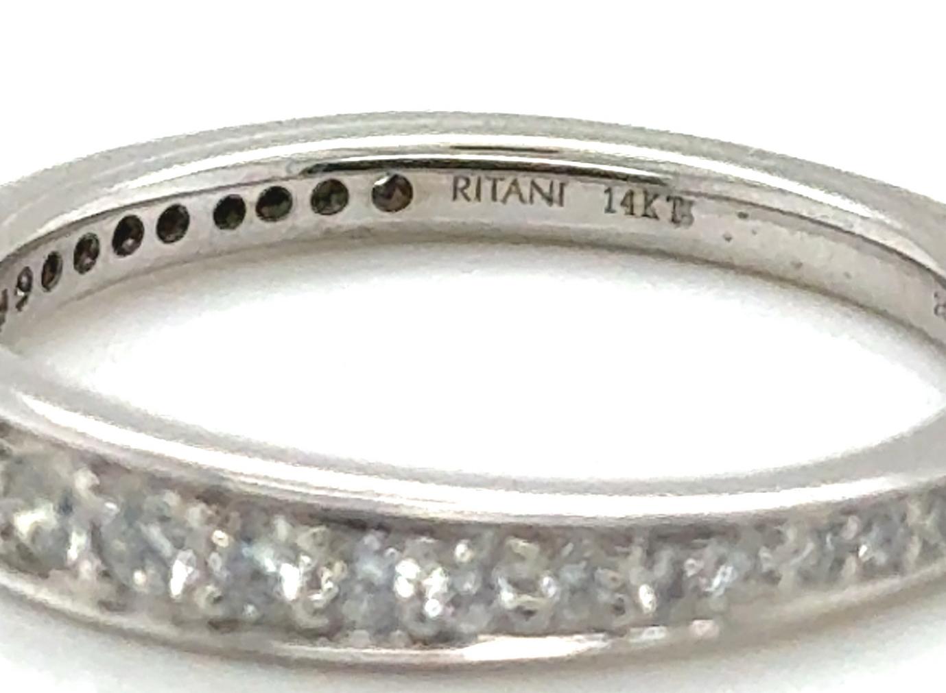 Taille ronde Ritani Eternity Diamond Wedding Ring Band .39ct Mined 14K Graduated Brand New en vente
