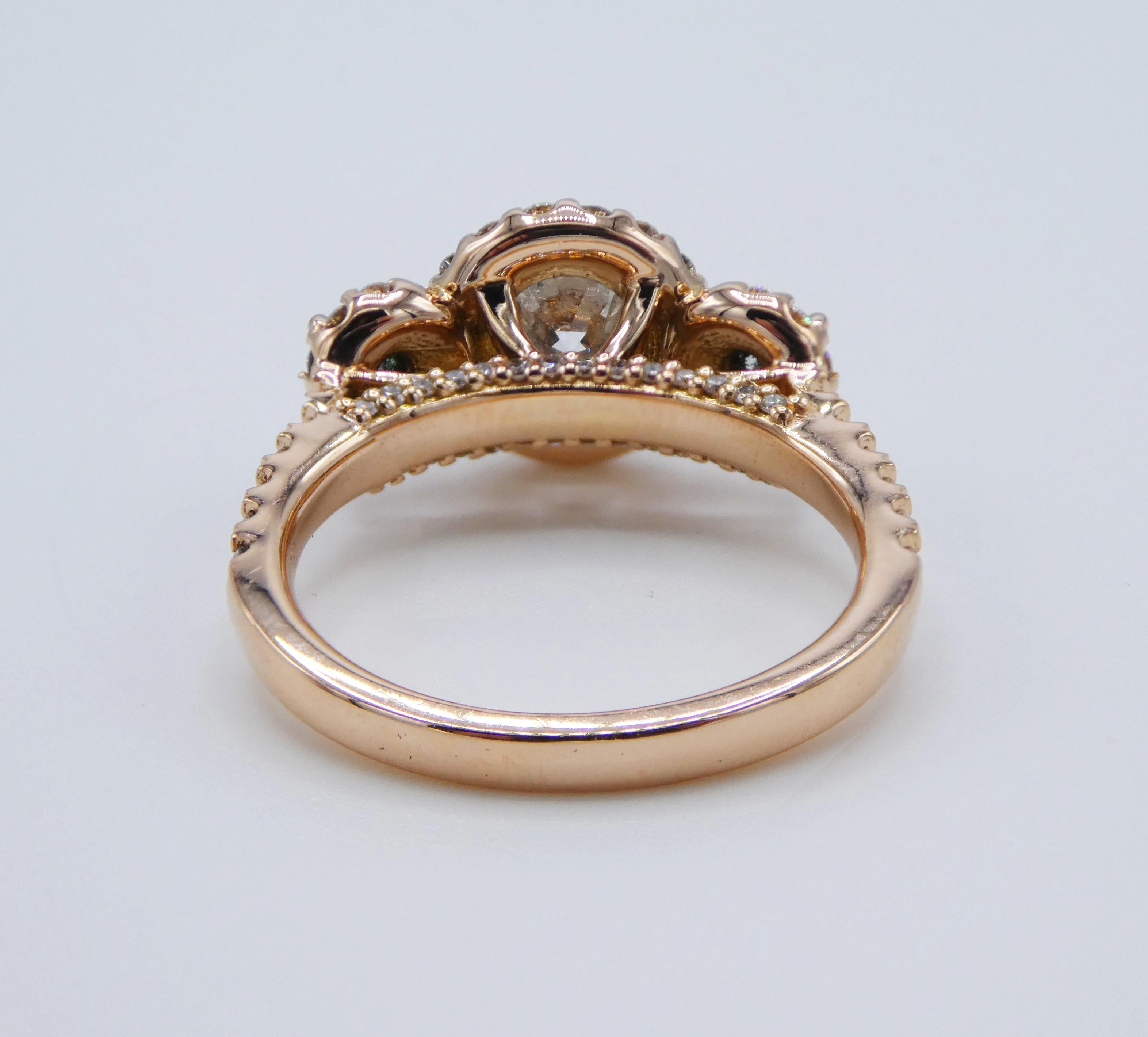 Round Cut Ritani GIA Certified 0.75 Carat Round 3-Stone Halo Diamond Engagement Ring