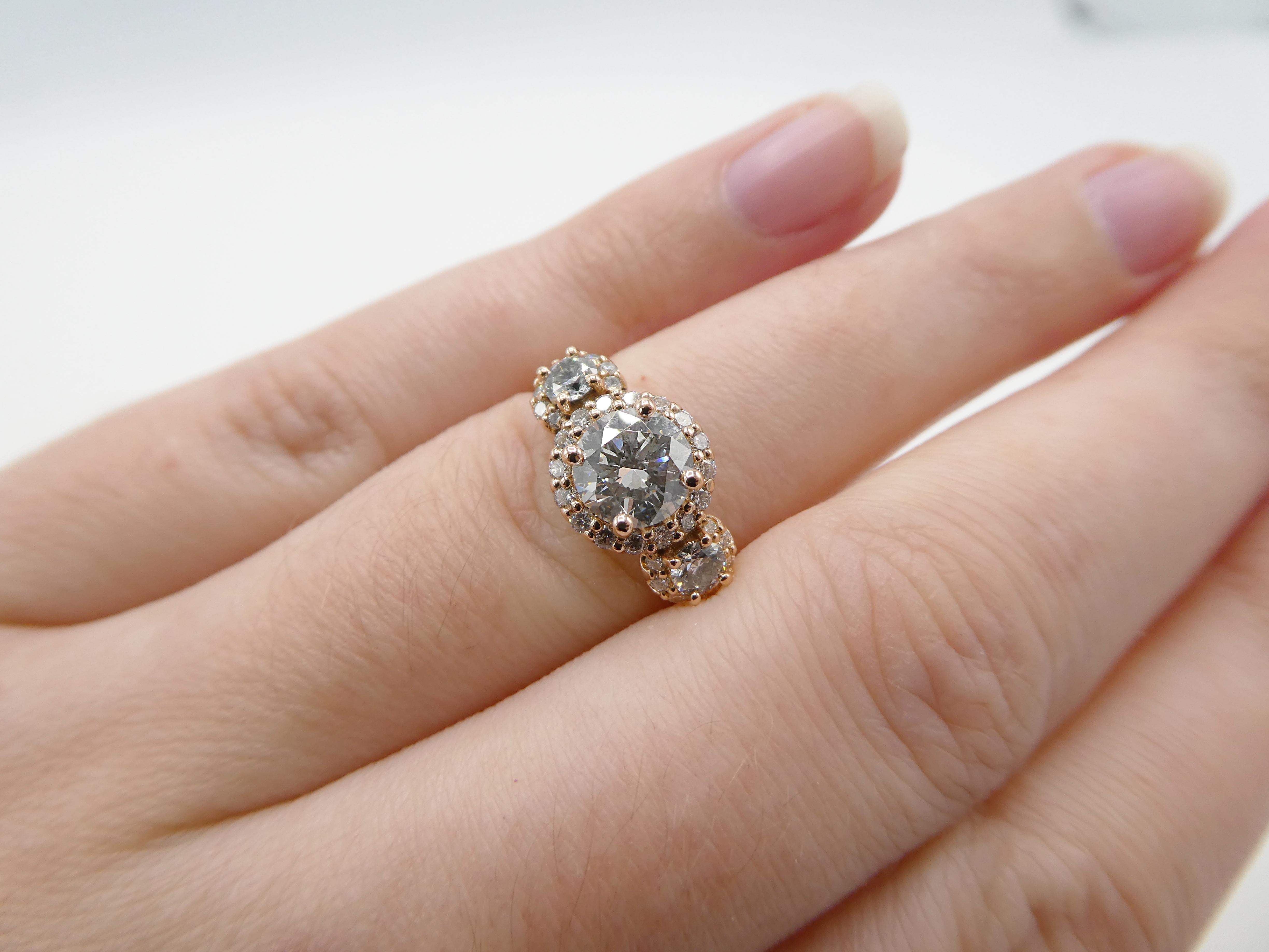 Women's Ritani GIA Certified 0.75 Carat Round 3-Stone Halo Diamond Engagement Ring