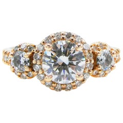 Bague de fiançailles Ritani certifiée GIA:: avec diamants ronds de 0::75 carat et 3 pierres en forme de halo