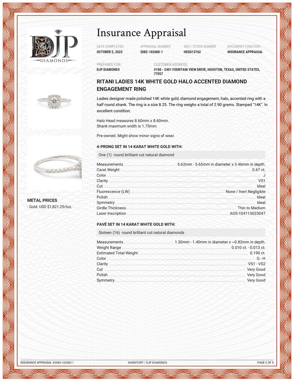 Ritani Damen-Verlobungsring aus 14 Karat Weißgold mit Halo-Akzent und Diamant im Angebot 7