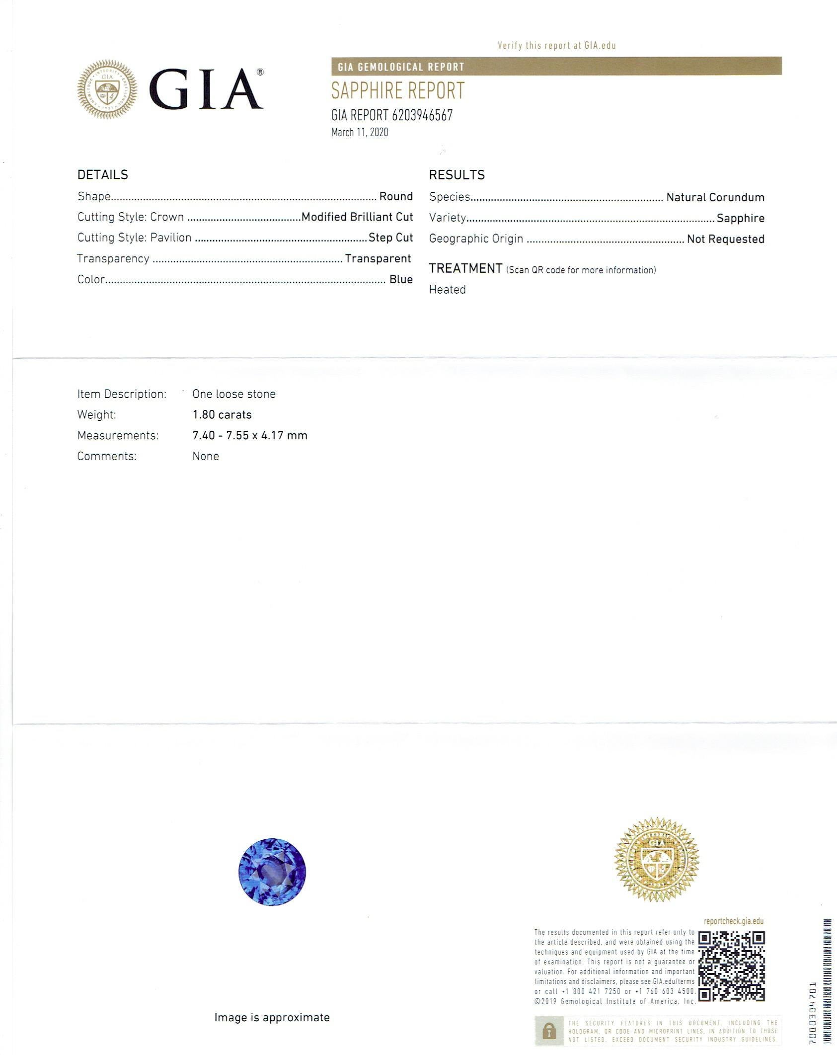 14 Karat Weißgold Ritani Masterwork Cushion Halo Ring mit Saphir - GIA zertifiziert für Damen oder Herren im Angebot