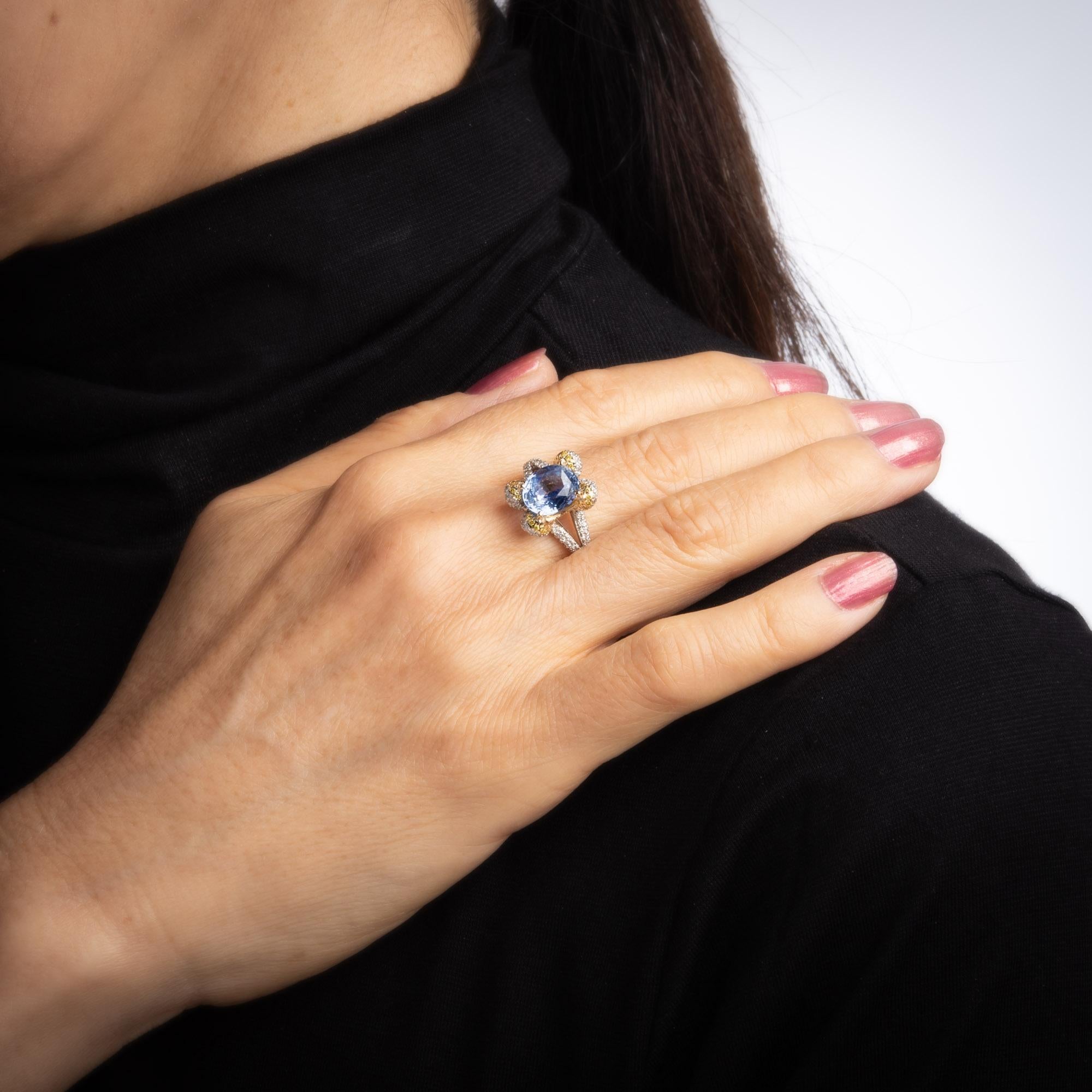 Modern Ritani Natural Cornflower Blue Gemstone Engagement Ring Diamond Platinum For Sale
