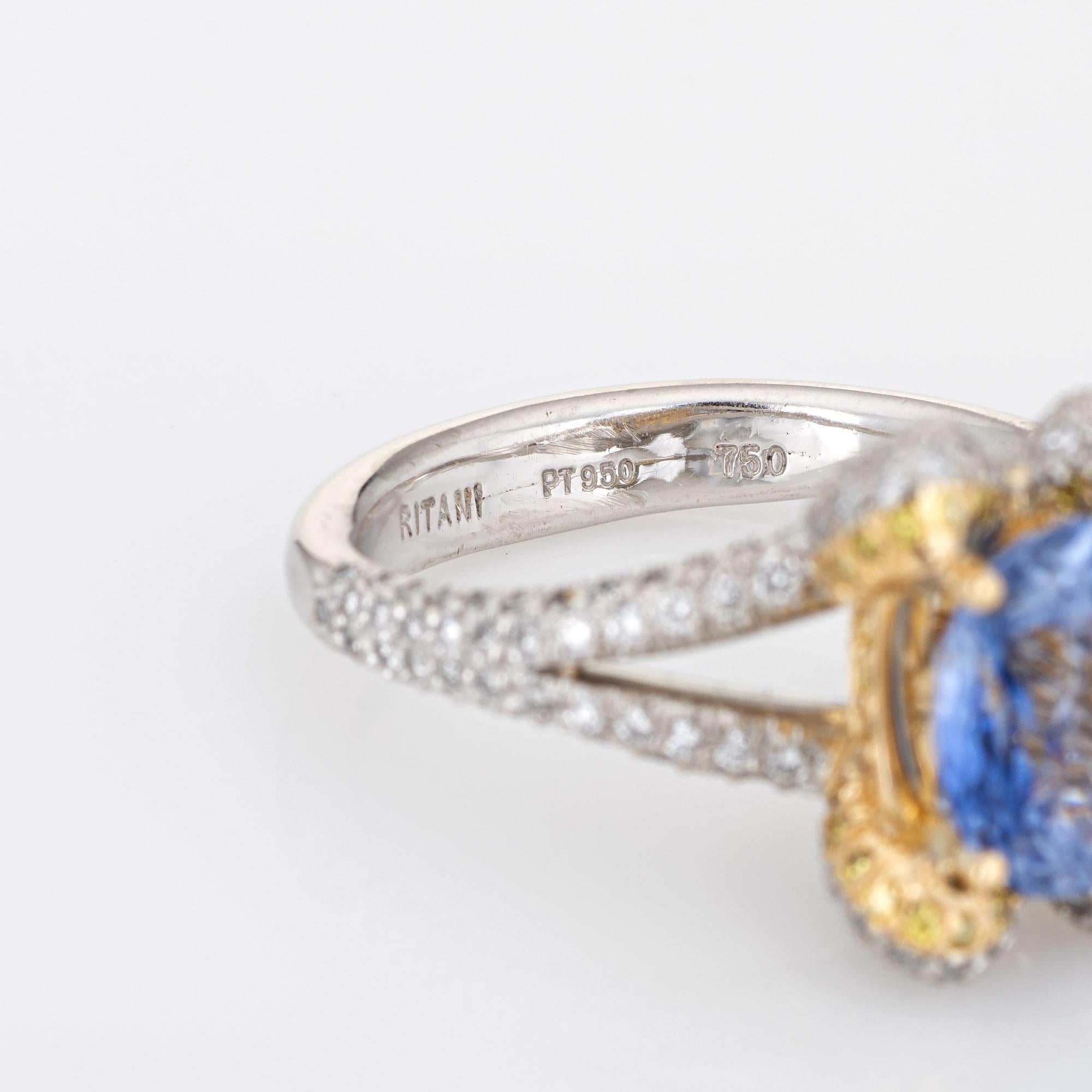 Oval Cut Ritani Natural Cornflower Blue Gemstone Engagement Ring Diamond Platinum For Sale