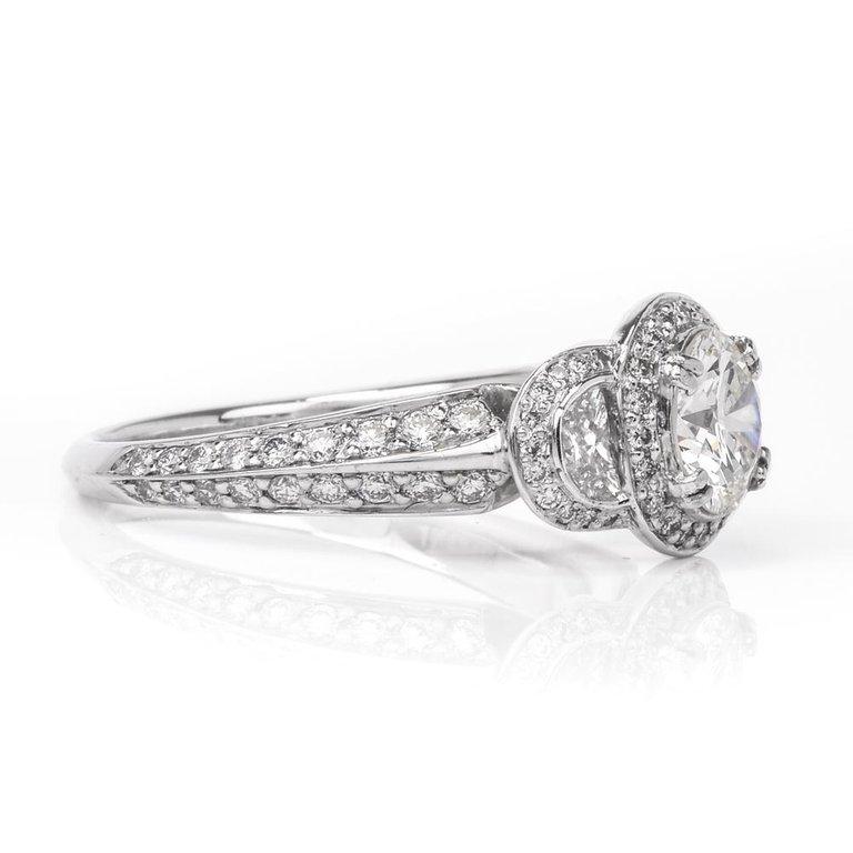 Art Deco Ritani Three-Stone Half Moon Diamond Platinum Engagement Ring