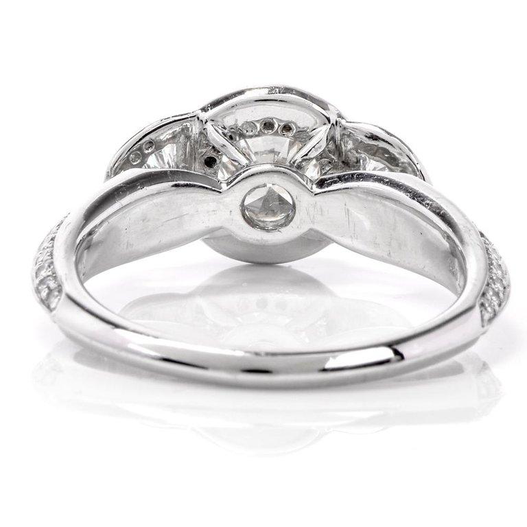Round Cut Ritani Three-Stone Half Moon Diamond Platinum Engagement Ring