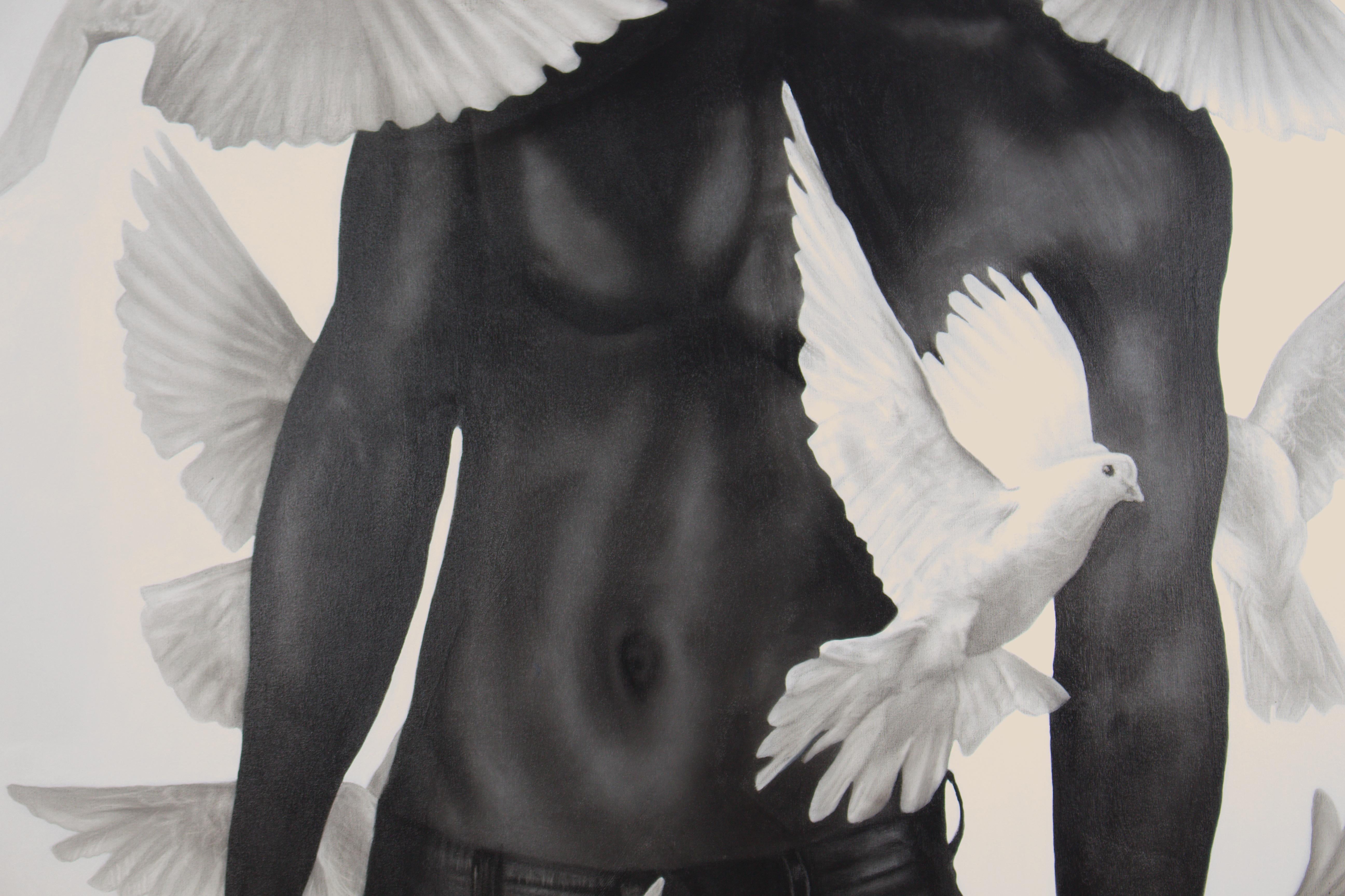 Between Fragilities - Gray Portrait Painting by Ritchelly Oliveira