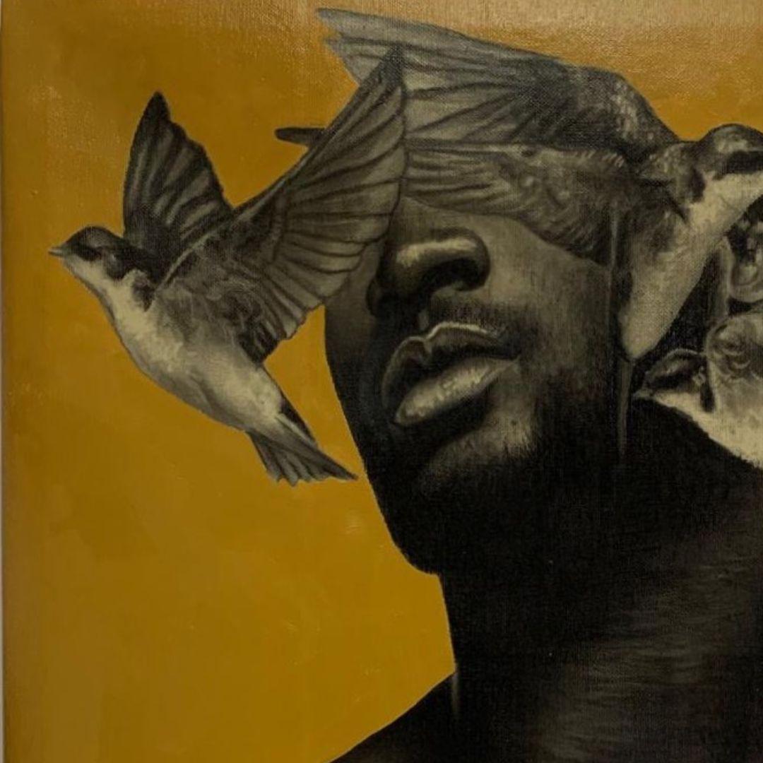 Blind in the freedom of not having you II - Brown Portrait Painting by Ritchelly Oliveira