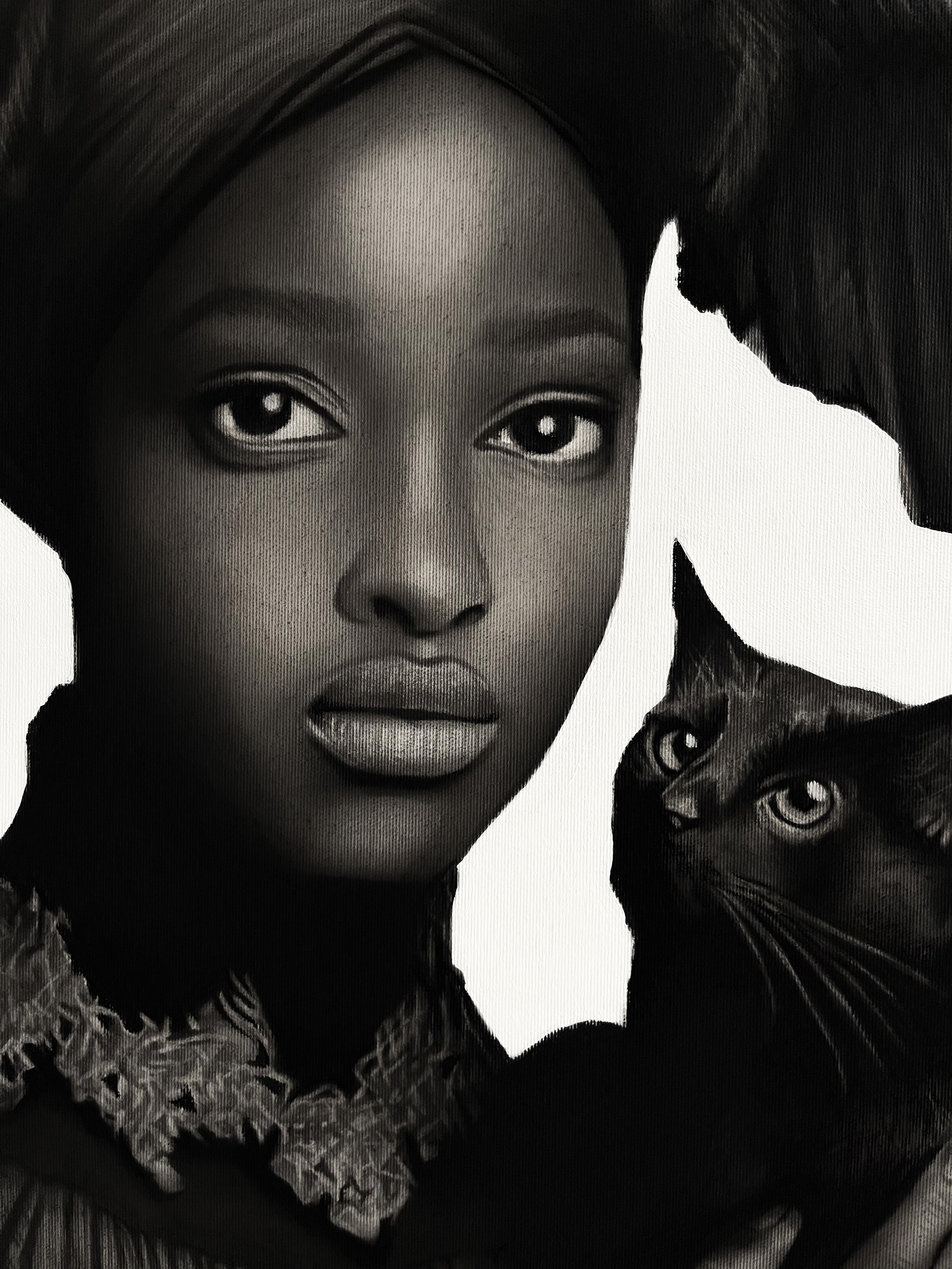 Gato Preto, 2025, Pittura - Figurative Painting Nero di Ritchelly Oliveira