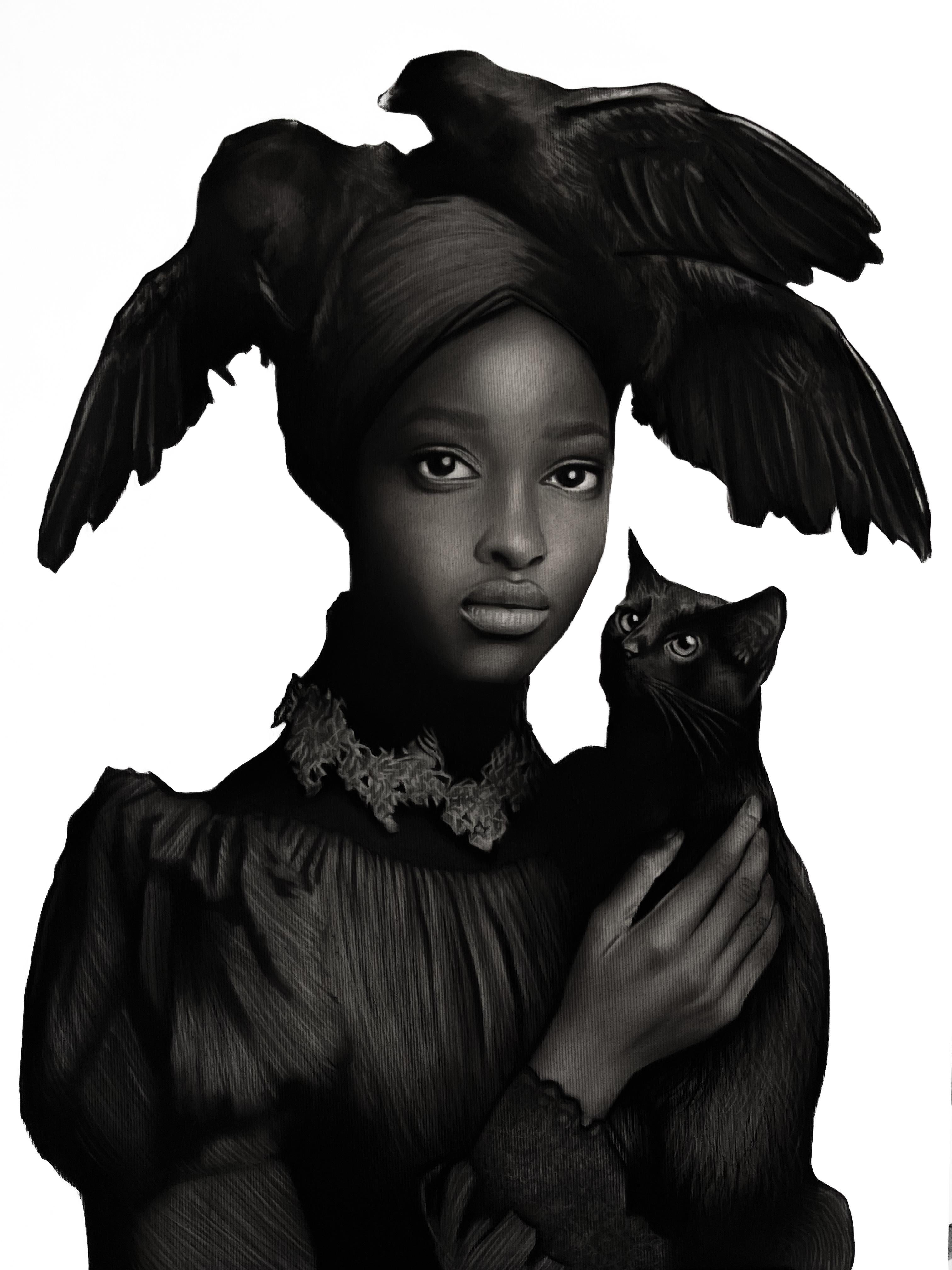 Figurative Painting di Ritchelly Oliveira - Gato Preto, 2025, Pittura