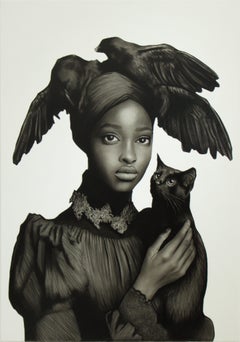 Gato Preto, carboncino e acrilico su tela, 100 x 80 cm, 2025