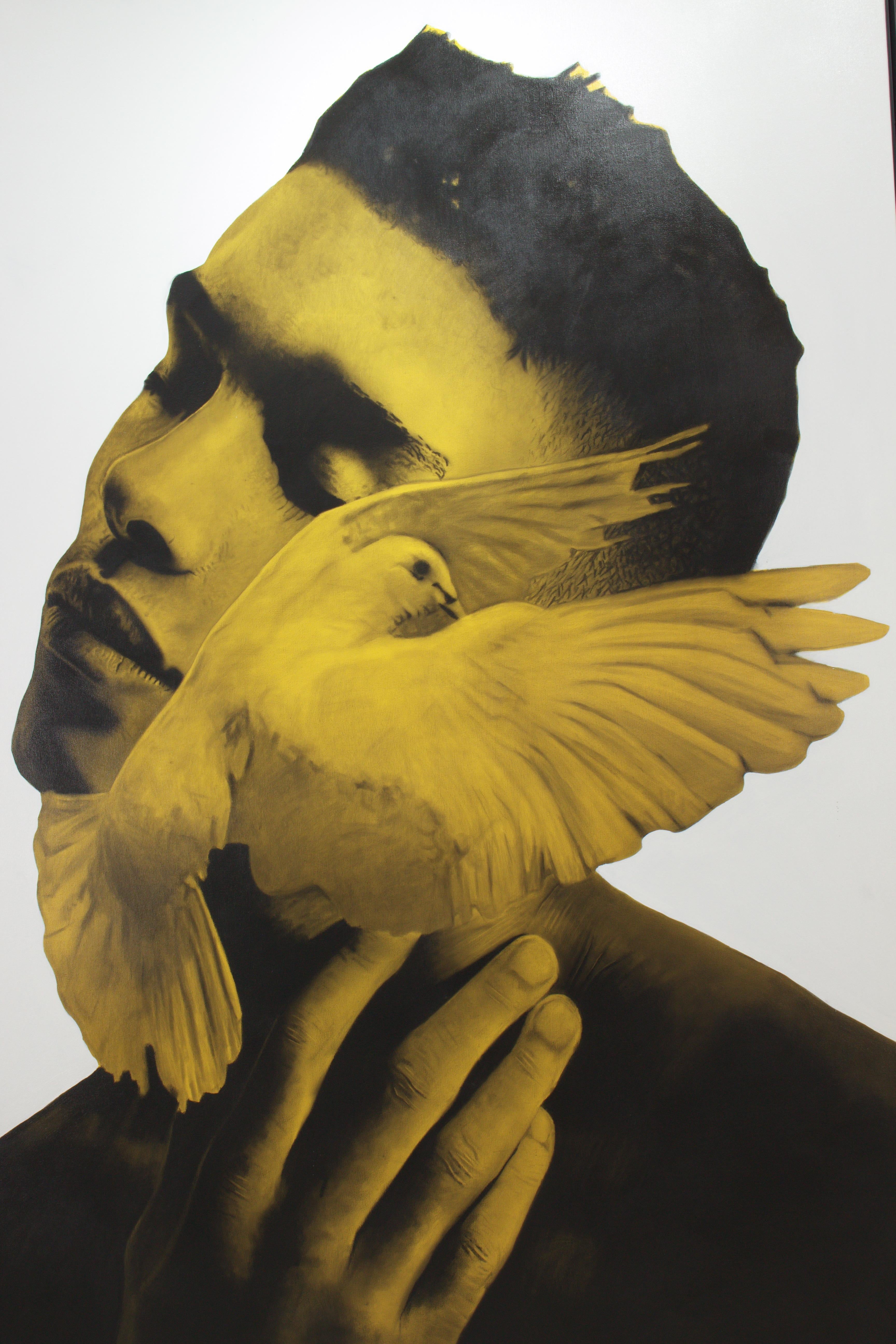 Schwer wie die Force Between Us (Beige), Portrait Painting, von Ritchelly Oliveira