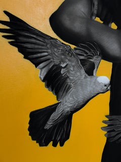 „Hold On II“, Kohle und Acryl auf Leinwand, zeitgenössisch, 2025