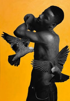„Hold On II“, Kohle und Acryl auf Leinwand, zeitgenössisch, 2025