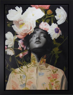 « Jardim dos Sonhos » : peinture au fusain et à l'acrylique, contemporaine, encadrée