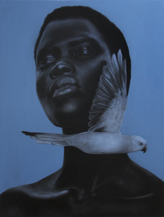 Pássaro Azul : peinture surréaliste au fusain et à l'acrylique, non encadrée
