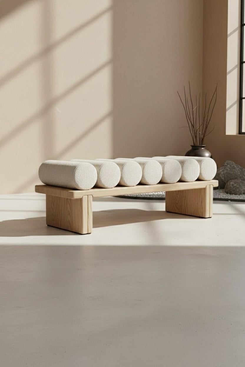 Panchina Ritmo con base in noce e cuscini a rullo in velluto di Mondo Design/One in vendita 2