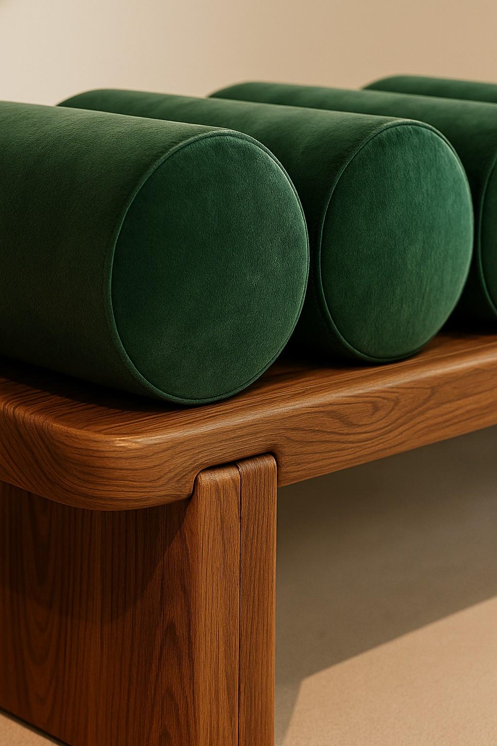 Panchina Ritmo con base in noce e cuscini a rullo in velluto di Mondo Design/One in vendita 3