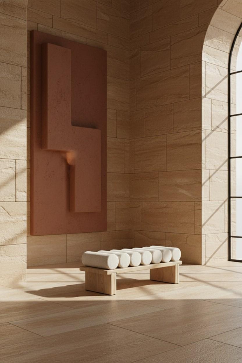 Panchina Ritmo con base in noce e cuscini a rullo in velluto di Mondo Design/One in vendita 1