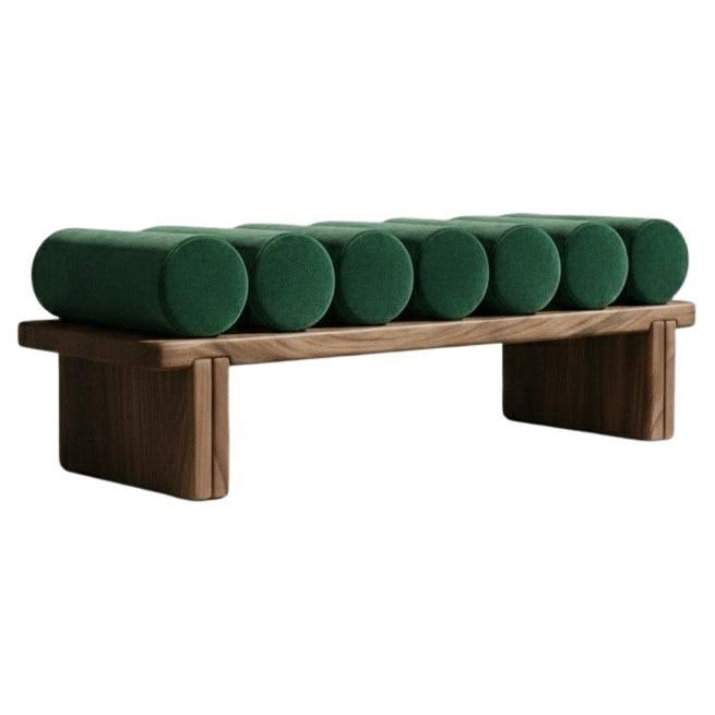 Banc Ritmo en noyer avec coussins en velours par Mondo Design Studio