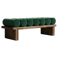 Ritmo Bench In Walnut Base w/ Velvet Roller Cushions By Mondo Design Studio