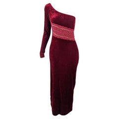 Ritmo Di Perla by La Perla Vintage Red Velour & Lace Bodycon Evening Dress