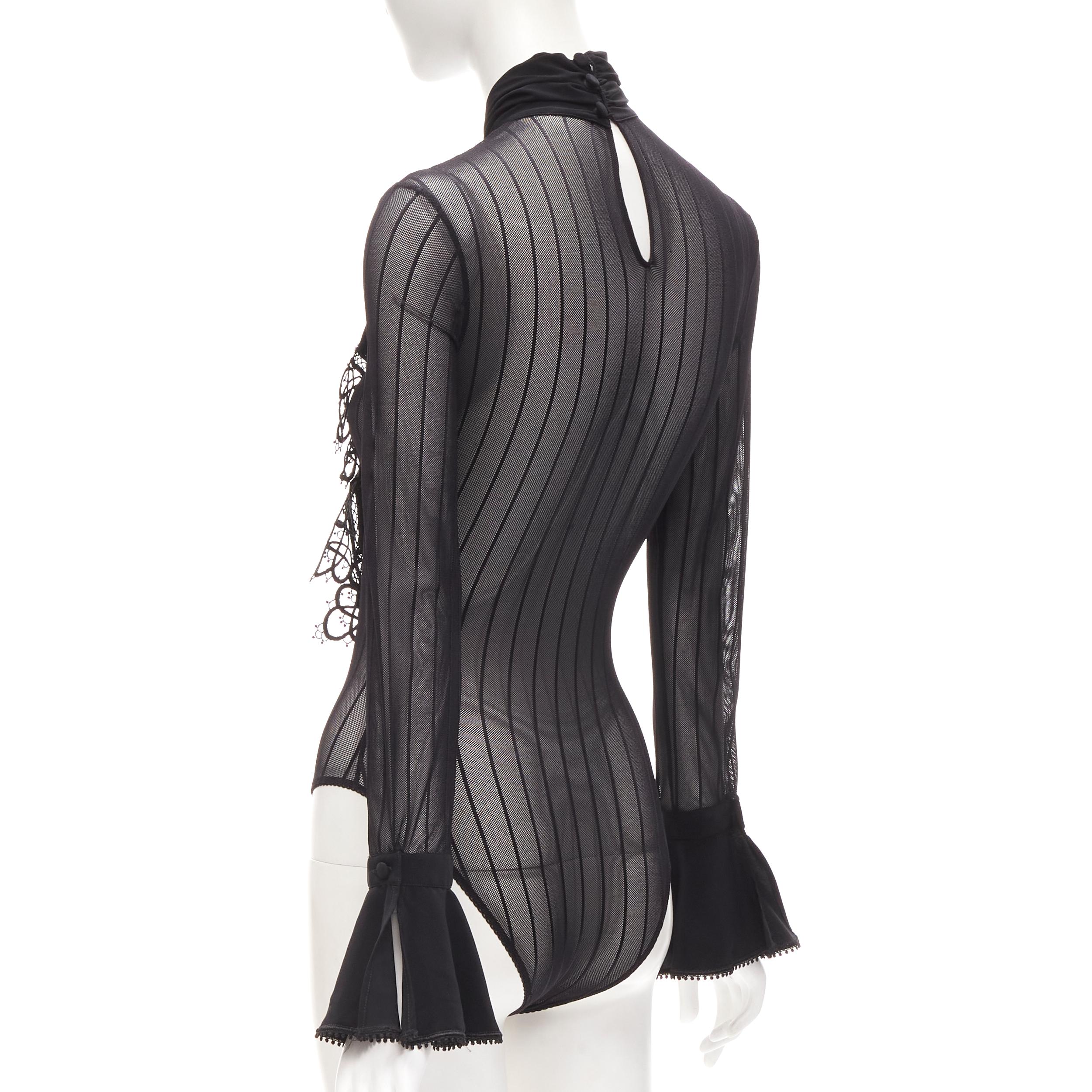 RITMO DI PERLA LA PERLA Vintage black embroidery tie scarf sheer bodysuit IT42 M 2
