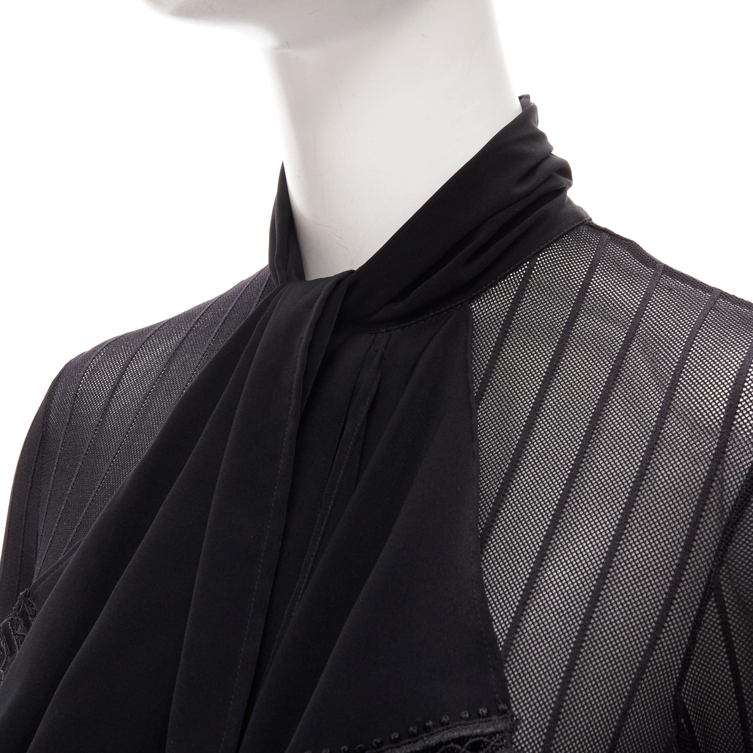 RITMO DI PERLA LA PERLA Vintage black embroidery tie scarf sheer bodysuit IT42 M 3