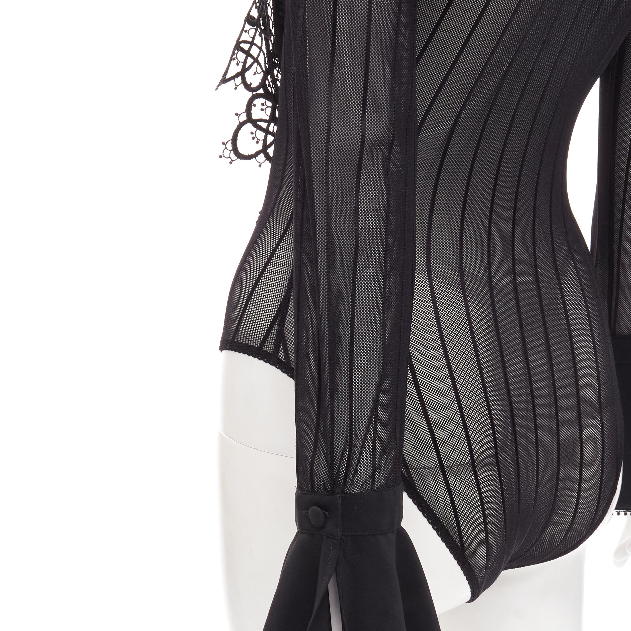 RITMO DI PERLA LA PERLA Vintage black embroidery tie scarf sheer bodysuit IT42 M 4