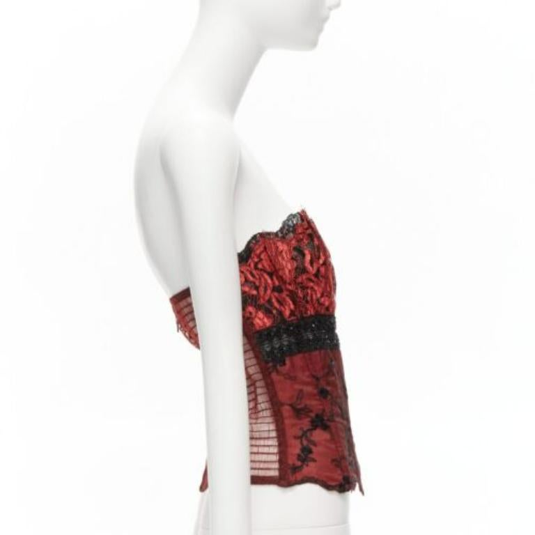 RITMO DI PERLA La Perla Vintage corsé corpiño de encaje rojo negro con cuentas IT46 XL en Excelente estado para la venta en Hong Kong, NT