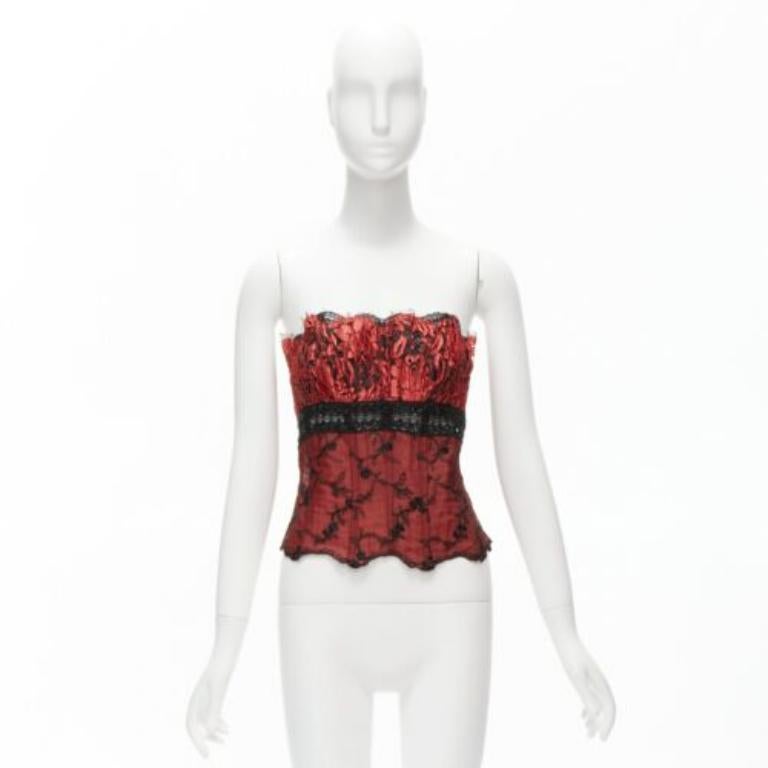 RITMO DI PERLA La Perla Vintage corsé corpiño de encaje rojo negro con cuentas IT46 XL en venta 4