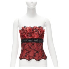 RITMO DI PERLA La Perla Vintage red black beaded lace lurex sheer corset bustier