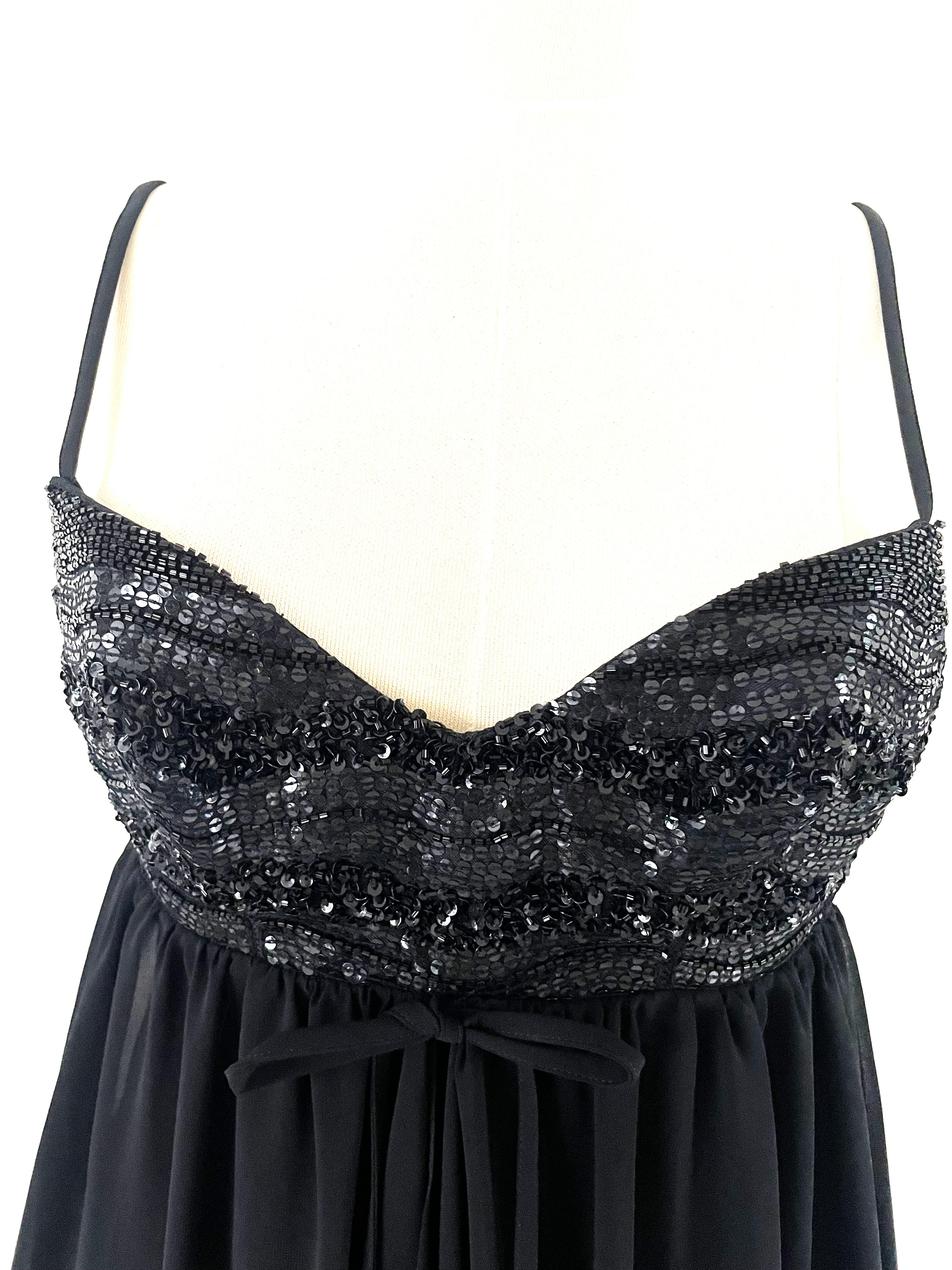 Ritmo di Perla Vintage Black cocktail dress with Chiffon overlay Sequin Beads For Sale 2