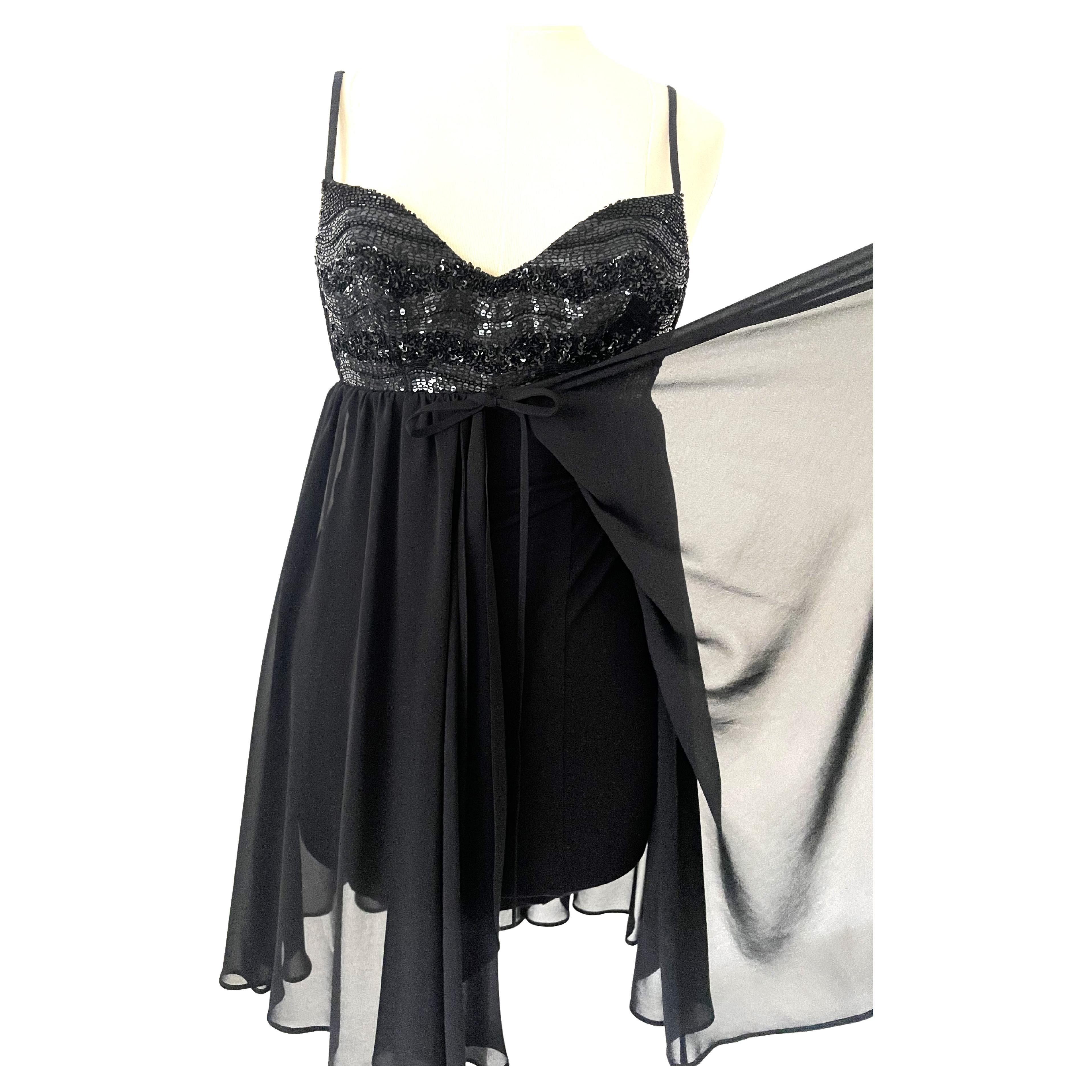 Ritmo di Perla Vintage Black cocktail dress with Chiffon overlay Sequin Beads For Sale