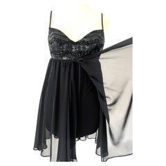 Ritmo di Perla Vintage Vestido de cóctel negro con superposición de gasa y cuentas de lentejuelas