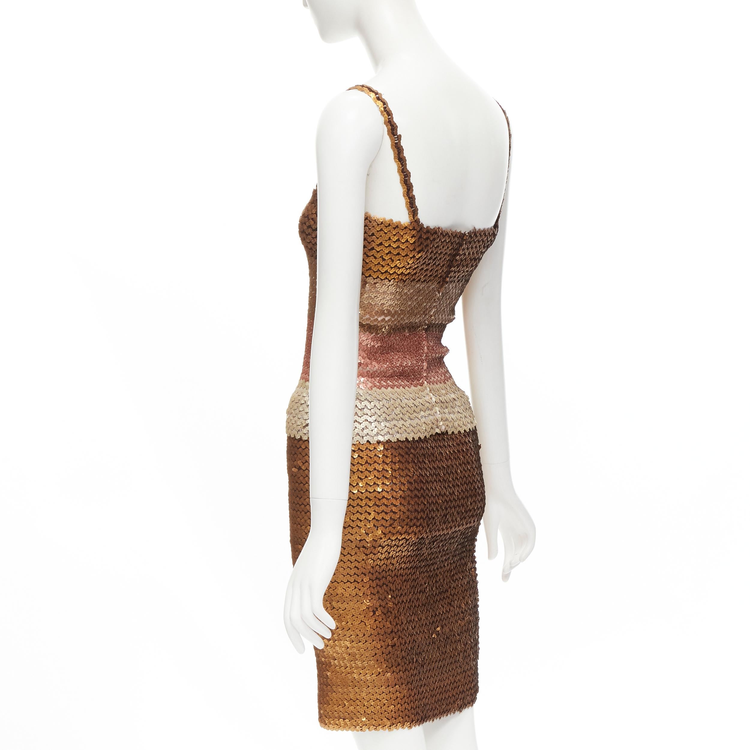 Brown RITMO DI PERLA Vintage ombre gold sequins cami top pencil skirt dress IT44 M