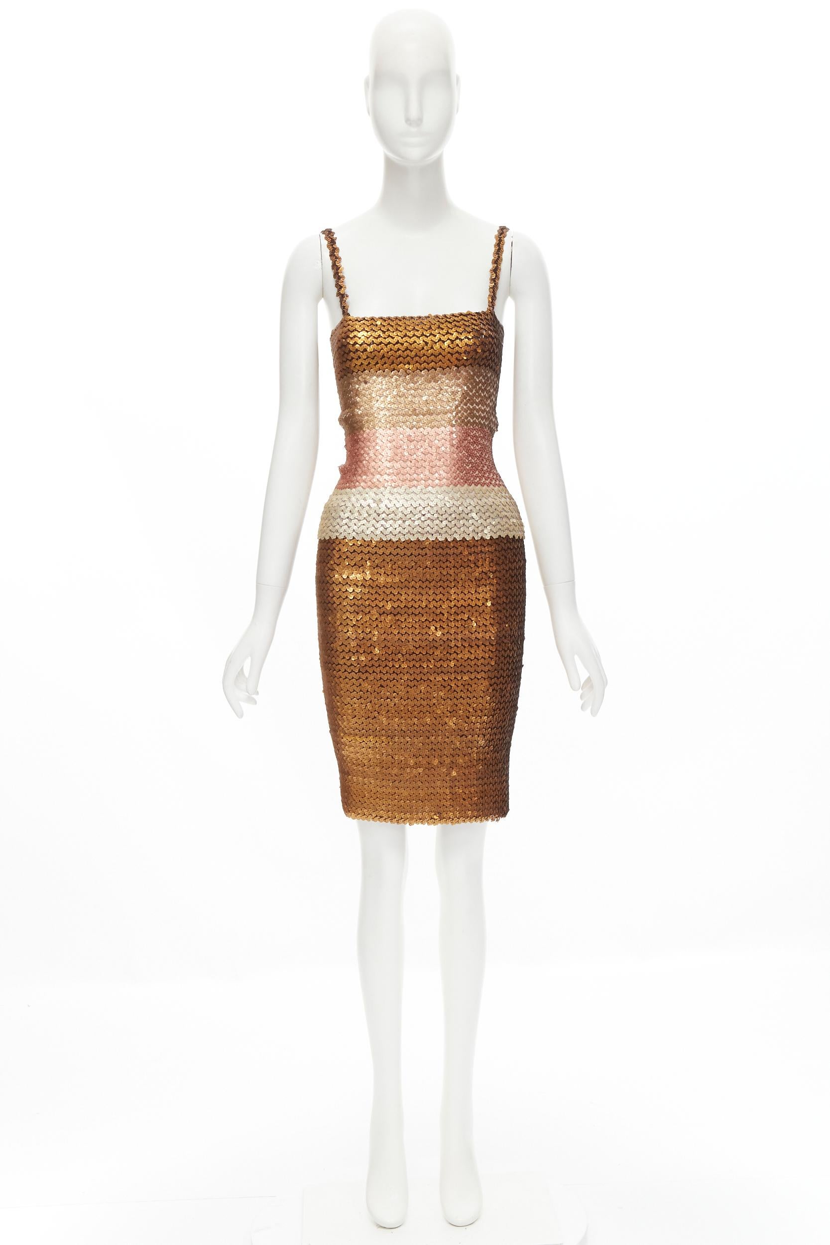 RITMO DI PERLA Vintage ombre gold sequins cami top pencil skirt dress IT44 M 1