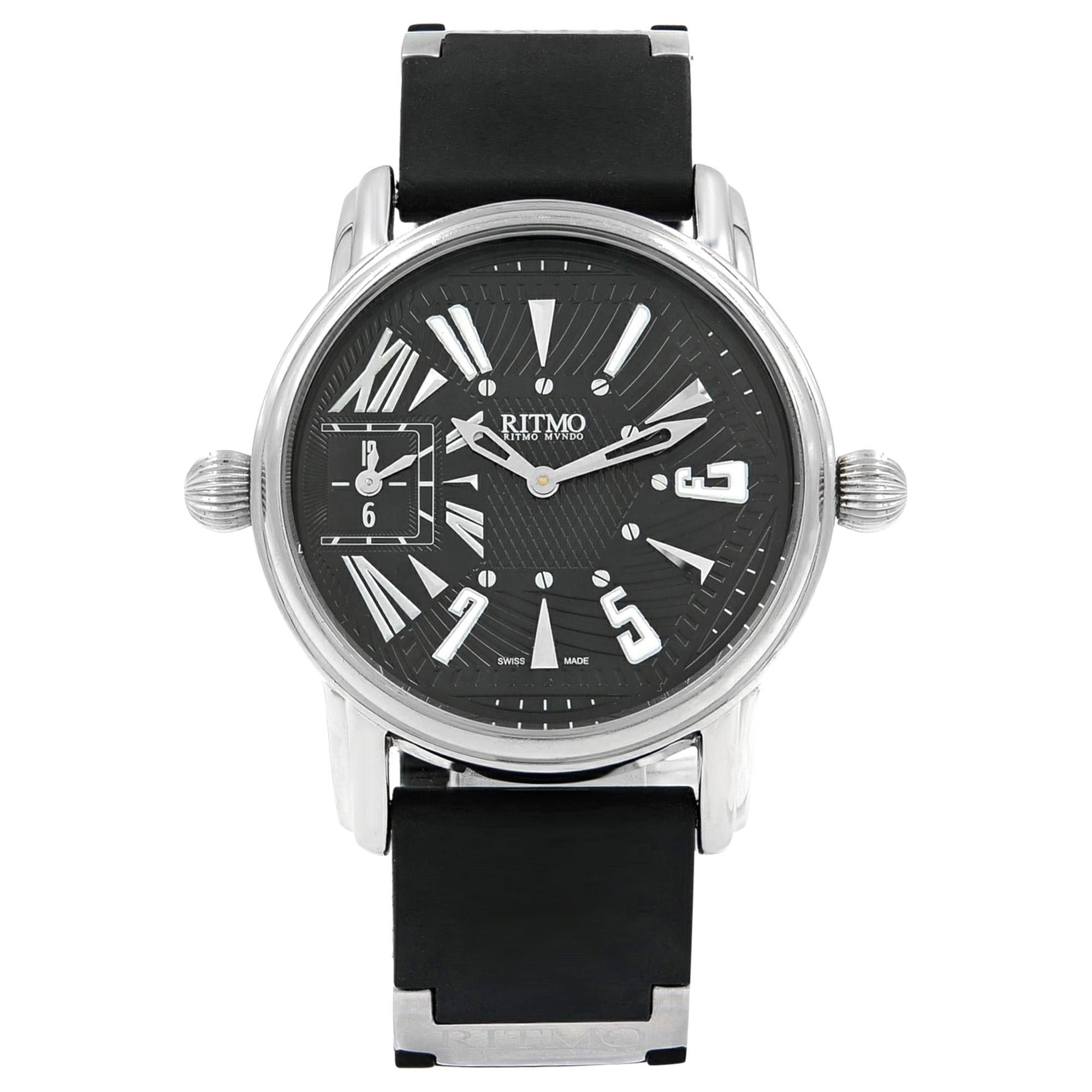 Ritmo Mundo Black Forum Divina Dual Time Steel Rubber Swiss Quartz Watch 121 For Sale
