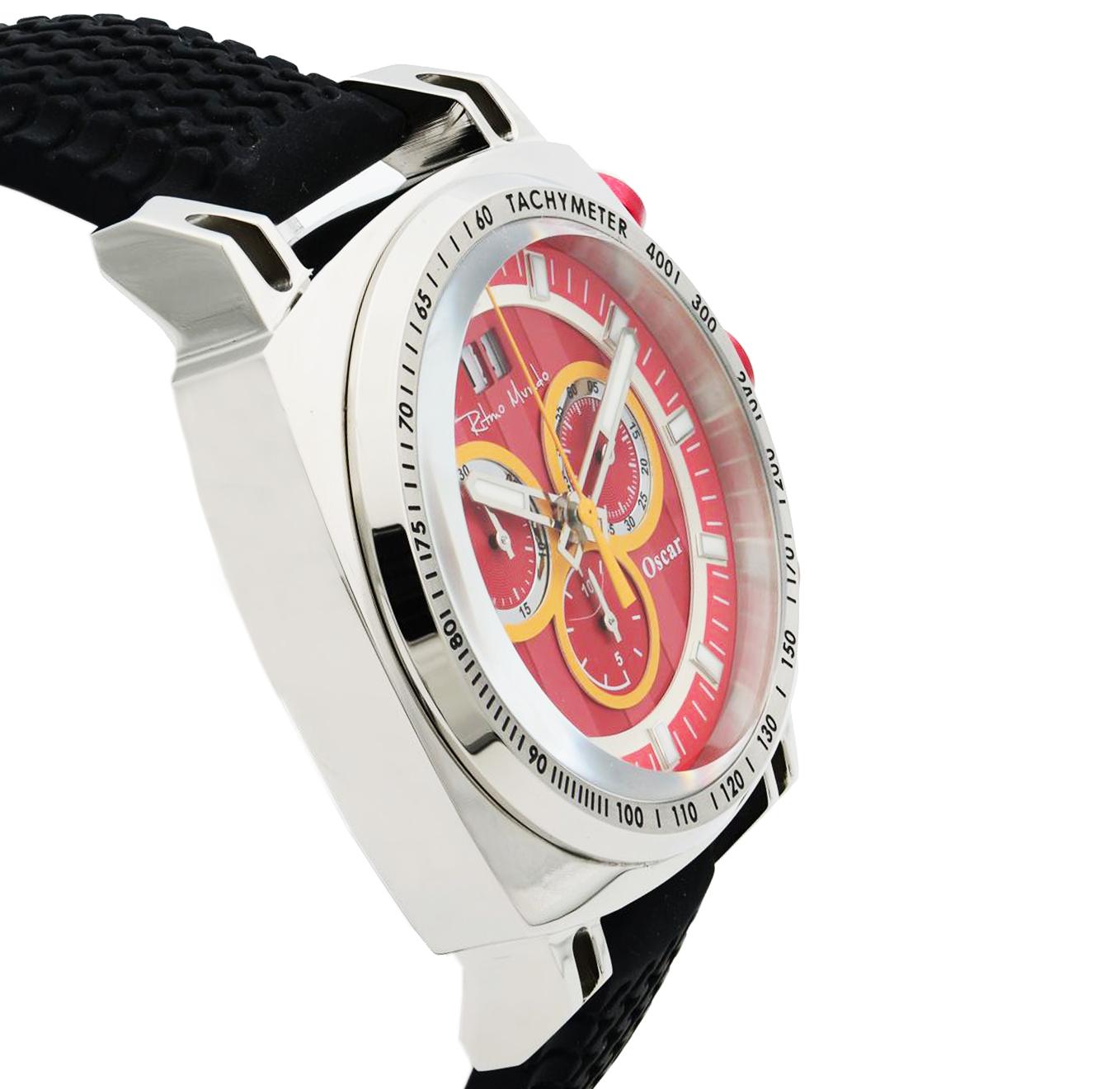 Ritmo Mundo Racer Oscar Chronograph Stainless Steel Red Dial Men's Watch 2221 In New Condition In New York, NY