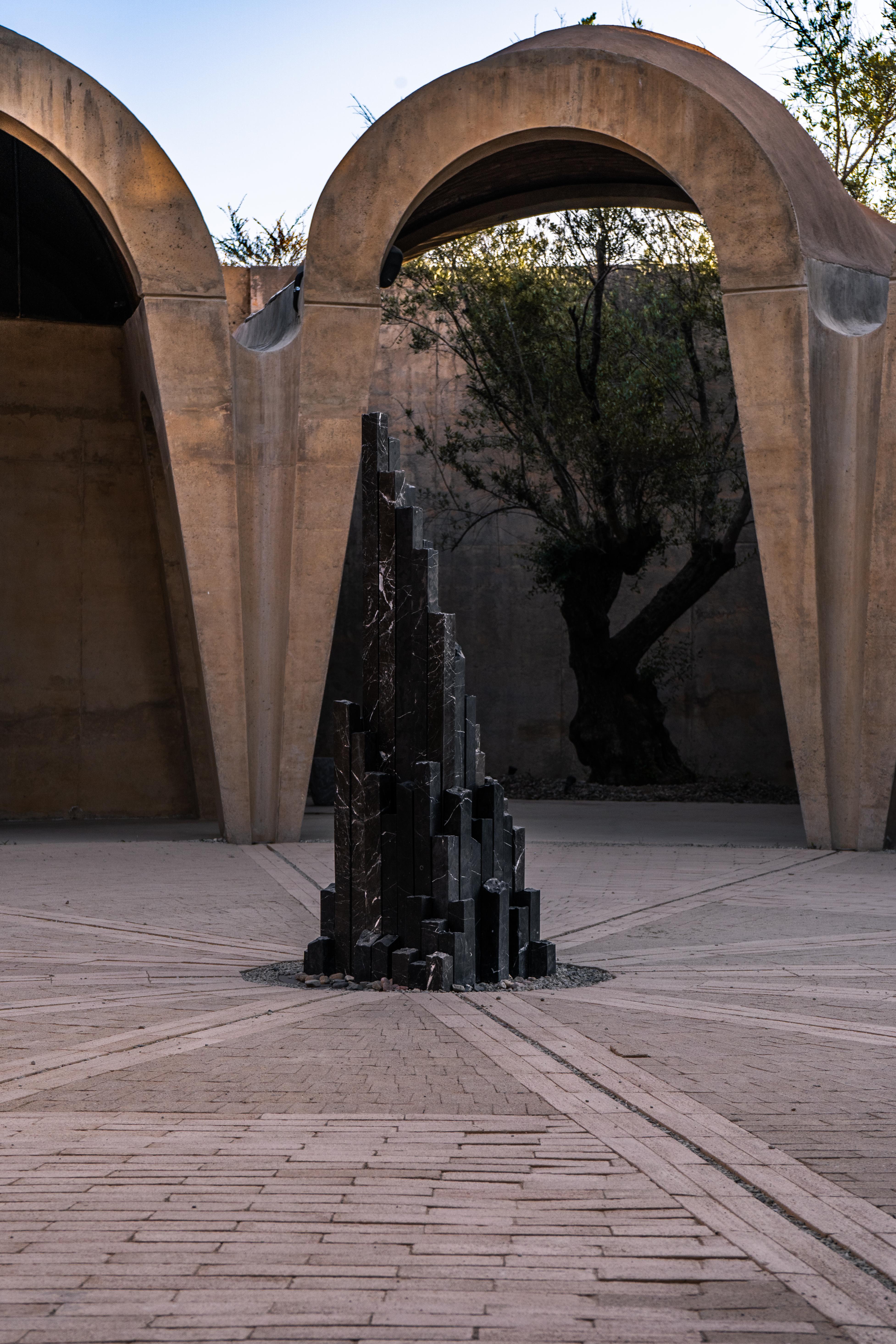 Pyramid Shape Black Travertine Rock Installation Sculpture by Andres Monnier For Sale 3