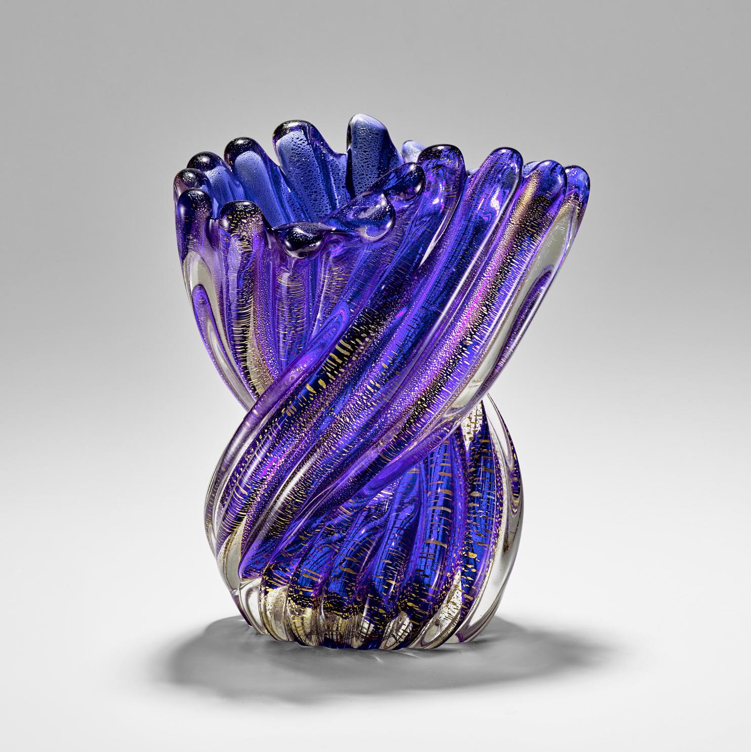 Nachtblaue Ritorto-Vase mit Blattgold von Archimede Seguso, Murano 1955 im Angebot 4