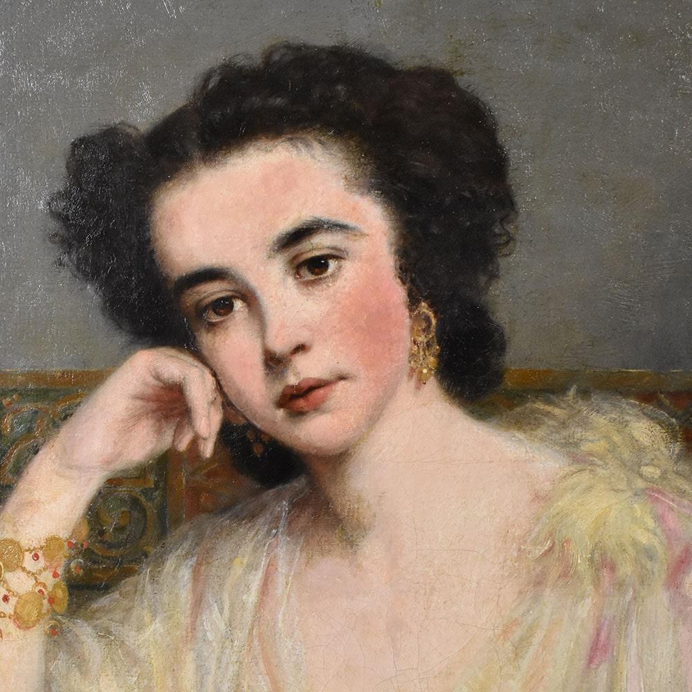 Luigi Filippo Ritratti Antichi Di Donna, Bella E Giovane Ragazza, Olio Su Tela Epoca Ottocento in vendita