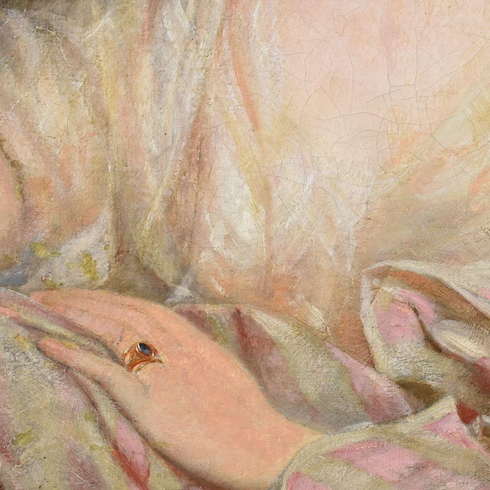 A olio Ritratti Antichi Di Donna, Bella E Giovane Ragazza, Olio Su Tela Epoca Ottocento in vendita
