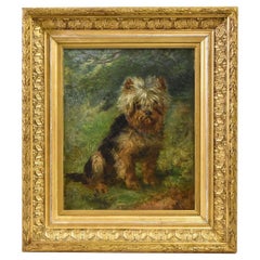 Portraits Of Dogs, Antique Painting, Oil On Canvas, Yorkshire Terrier, Late 19th. 