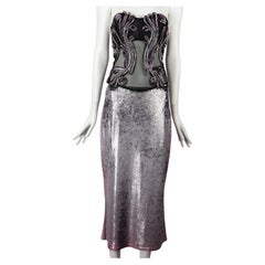 Vintage Ritratti Silver Mesh Chenille Set with Corset and Midi Skirt 1990s