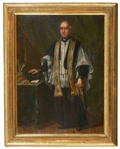 Ritratto - 17th Century Oil on a Table Venetian Schoo Bishop's Portrait Painting