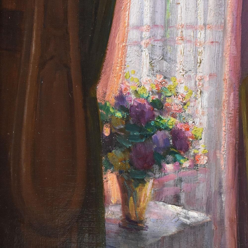20th Century Portrait Of A Woman Reading, Early Twentieth Century Era, Oil On Board, Art Deco For Sale
