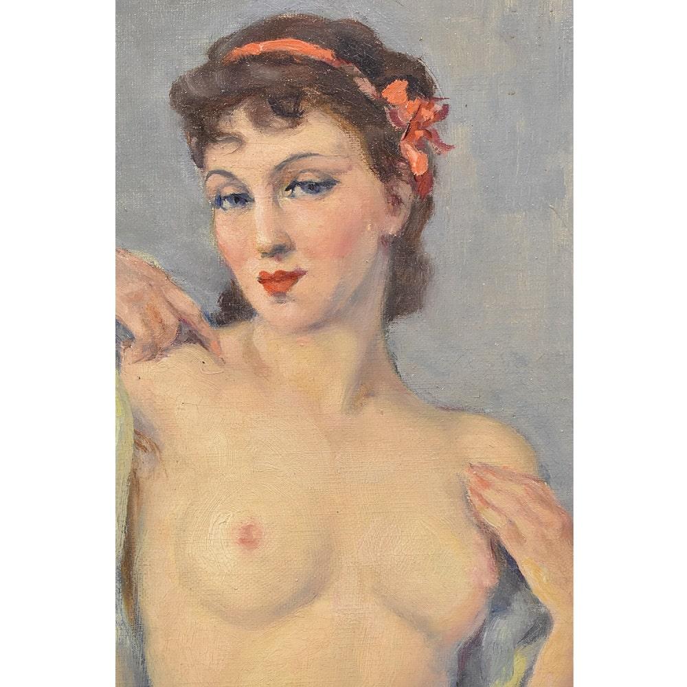 Art Déco Ritratto Di Donna, Nudo Di Donna, Primi Del Novecento, Olio Su Tela, Art Deco. in vendita